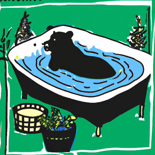Black bear in backyard hot tub