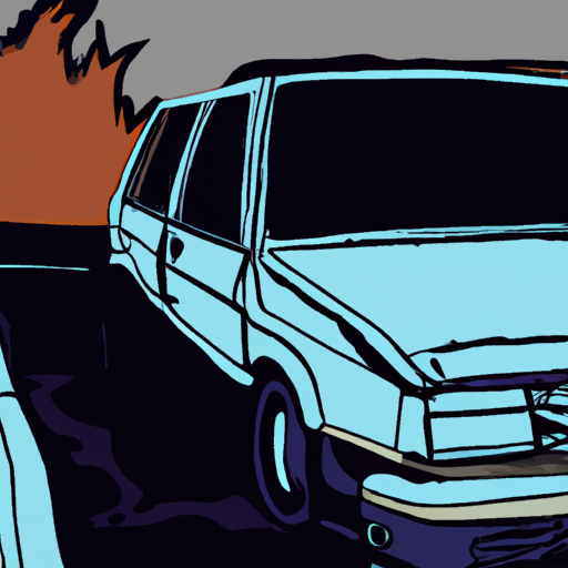 Burned car in city street