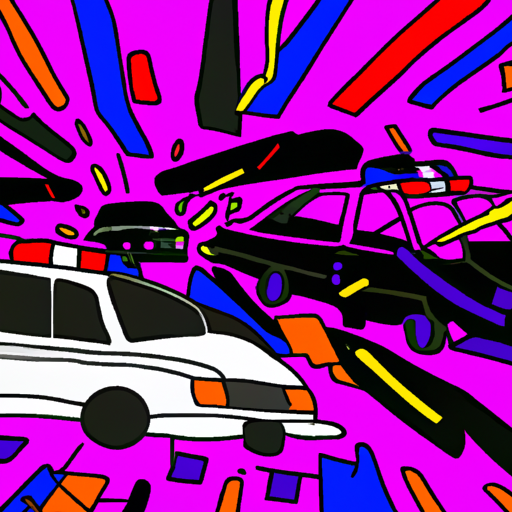 Crashed cars, police lights