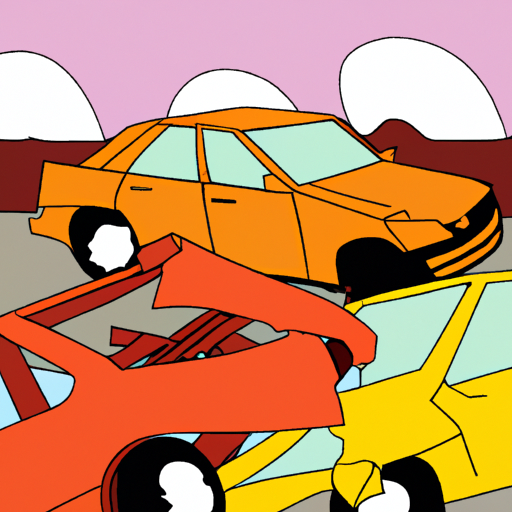 Crushed cars at accident scene