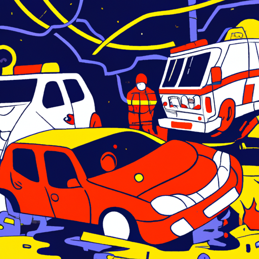 Firefighters at night car crash scene