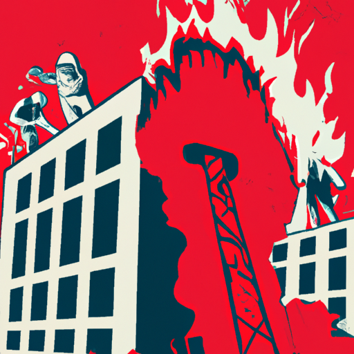 Firefighters, building ablaze