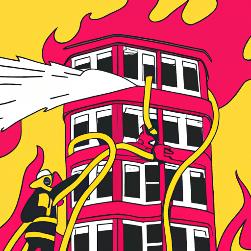 Firefighters extinguishing building fire