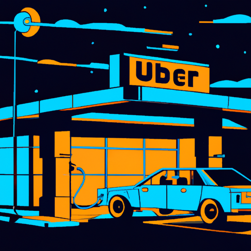 Uber car, gas station at night