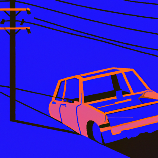 Crashed car and broken power pole