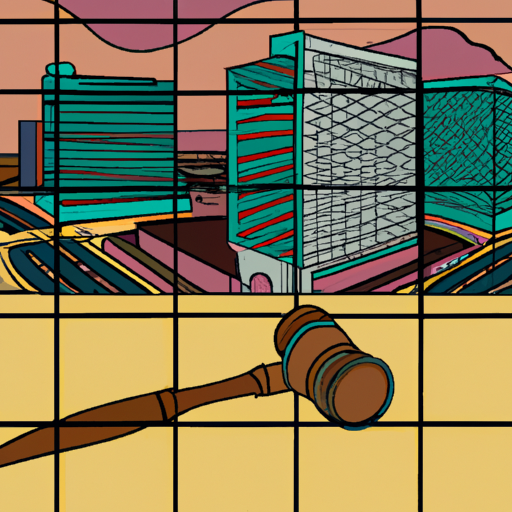 Gavel, prison bars, Escondido cityscape