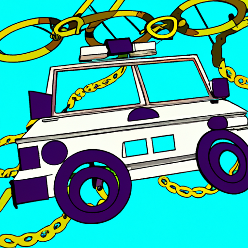 Handcuffs and police vehicle