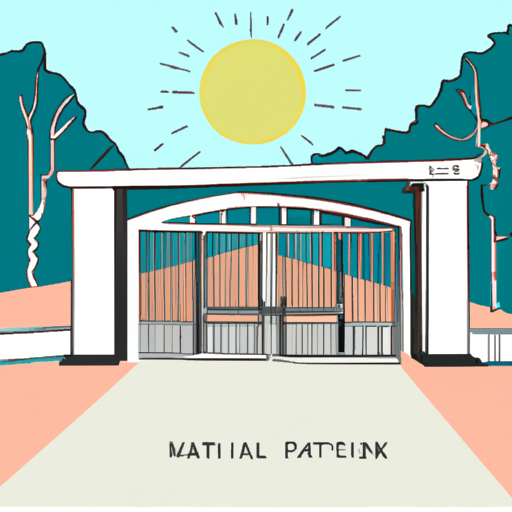National Park entrance, open gate, sunny day