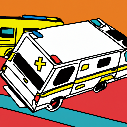 Overturned car and ambulance