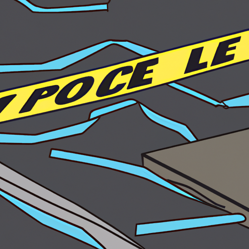 Police tape on city sidewalk