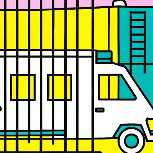 Prison cell bars and ambulance