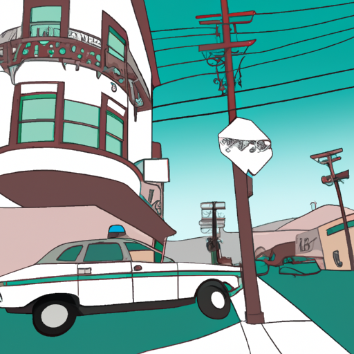 San Rafael street, police car, day scene