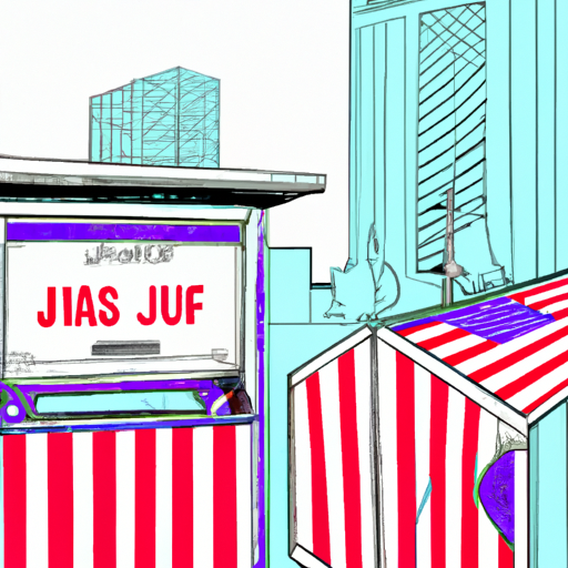 Voting booth, union flag, San Jose cityscape